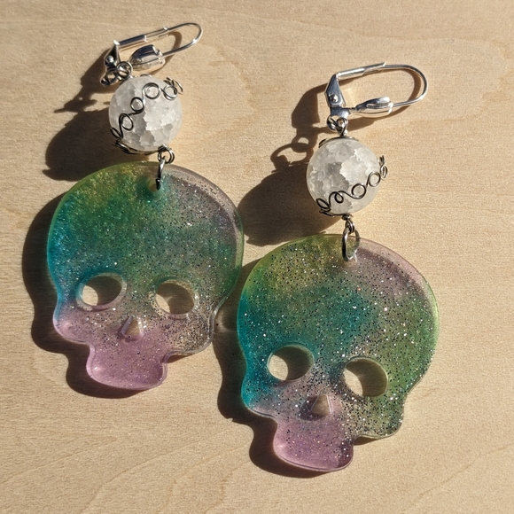 QUARTZ Crystals Earrings Handmade Wire Wrapped Pastel Sparkly Rainbow Cute - Picture 6 of 9